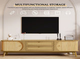 Rattan TV Stand for TVs up to 75'', Modern Farmhouse Media Console, Entertainment Center with Solid N710P174917Q
