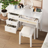 39" Retro Bohemian Style Wooden Makeup Vanity Set with Charging Plug&USB Port and Stool, Dressing N733P180011K