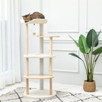 ZUN Multi-Level Cat Tree Modern Cat Tower Wooden Activity Center with Scratching Posts Beige 95146887