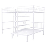 ZUN Full Over Twin Metal Bunk Bed with Built-in Desk, Shelves and Ladder, White 89901495