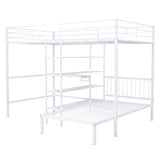 ZUN Full Over Twin Metal Bunk Bed with Built-in Desk, Shelves and Ladder, White 89901495