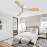 ZUN 52 Inch Ceiling Fan Natural 3 Solid Wood Fan Blade Noiseless Reversible DC motor Remote Control For W934P145929