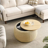 Round Storage Ottoman, 2 in 1 Function, Work as End table and Ottoman, Natural W48762888