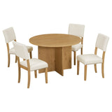 ZUN Modern 5-Piece Round Dining Table Set Pedestal Kitchen Table Set with 4 Upholstered Dining Chairs 51957008