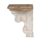 ZUN 13.8x9.1x11.4" Distressed Brown and White Wooden Wall Shelf with Corbel Design W2078P223131