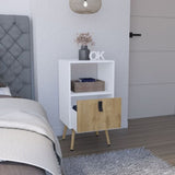 Tall Nightstand 29"H, with One Drawer and Functional Storage, White / Macadamia B097P167469