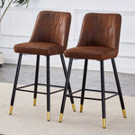 ZUN Brown Suede Skin Velvet Bar Stool - Black Metal Legs with Gold Spray Decoration.Set of 2 W1151P211995