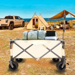 ZUN Folding Wagon, Heavy Duty Utility Beach Wagon Cart for Sand with Big Wheels, Adjustable Handle&Drink 78723841