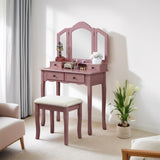 ZUN Sanlo Wooden Vanity Make Up Table and Stool Set, Rose Gold T2574P162837