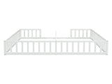 Double Twin Floor Bed with Fence, Guardrails, without door, White 37744042