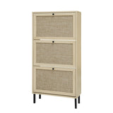Rattan 3 Door Shoe Rack, Freestanding Modern Shoe Storage Cabinet, for Entryway W688P211253