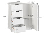 Tall Bathroom Cabinet with 1 Door 4 Drawers Vertical-Slat Finish Painted MDF Storage Cabinet 91171746