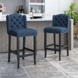 ZUN Vienna Contemporary Fabric Tufted Wingback 31 Inch Counter Stools, Set of 2, Navy Blue and Dark 64856.00NBLU