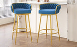 ZUN Swivel Counter Height Bar Stools Set of 2, 31." Bar Height Stools with Hand-Woven Backrest & Gold N762P216979C