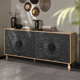 Black Carved Symmetrical Design Door And Wood Coloured Frame For TV Stand Table,Living Room W1445P164172