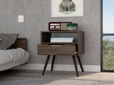 Nightstand 25"H, Superior Top, Four Legs, One Open Shelf, One Drawer, Dark Walnut B097132995