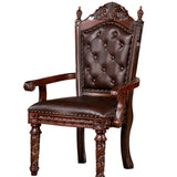 Traditional 2pcs Arm Chairs Brown Cherry Solid wood Dark Brown Leatherette Seats Tufted Back Formal B011P234704