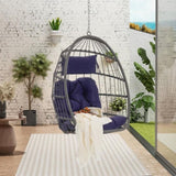 ZUN Outdoor Garden Rattan Egg Swing Chair Hanging Chair PE Hang Chair W874127490