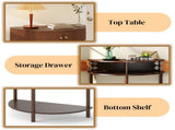 Artisan-Crafted Wave-Pattern Demi-Lune Console Table with Brown Woodgrain,Unique Half Moon Design 00611701