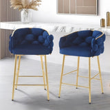28'' Modern Counter Stools Set of 2,Dark blue Counter Stools with iron Frame,Soft back and N780P199861B