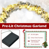 9ft Lifelike Christmas Garland Pre-Lit 50 Warm LEDs Timer 180 Tips Poinsettias Berries PVC/PE 93739249