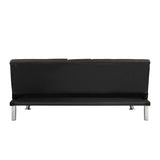 ZUN Sofa Bed with Armrest two holders WOOD FRAME, STAINLESS LEG, FUTON BROWN PVC,DARK BROWN W2297P284141