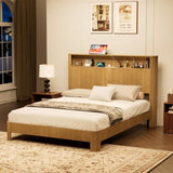 Queen Size bed frame with storage headboard, built-in charging station, wavy curved lines design, 02680710