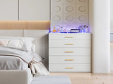 Particleboard Wood Three Drawers With LED Light Bedside Table Dresser Nightstand White 22355401