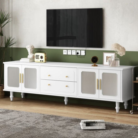 ZUN ON-TREND Retro Design TV Stand Fluted Glass Doors for TVs Up to 78'', Practical Media Console WF325997AAK