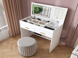 Flip Top Vanity Desk with LED Lighted Mirror & Built-in Outlet - Makeup Vanity Table with 2 Drawers, 05057211