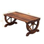 ZUN 2-Person Rustic Garden Bench, Outdoor Wagon Wheel Porch Bench for Backyard Patio Garden, Brown 90362305