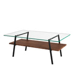 ZUN Rectangle Coffee Table, Tempered Glass Tabletop with Black Metal Legs, Modern Table for Living Room 54832432