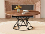A circular dining table with a diameter of 47.3 inches, featuring 4 walnut wood grain MDF tabletops, W1151P434789