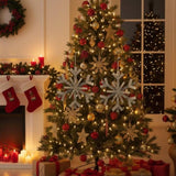 2PCS Set 17.7" Christmas Tree Decorations Large Wood Snowflake Ornaments Rustic Wall Art for Holiday 95566499