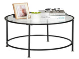 2 Layers 5mm Thick Tempered Glass Countertops Round Wrought Iron Coffee Table Black 78826240