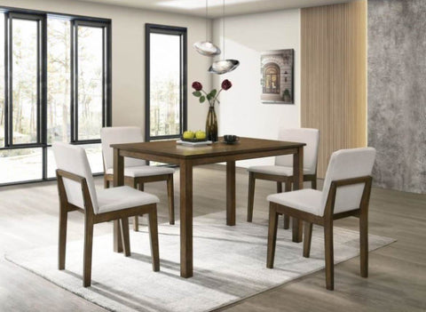 ZUN Dark Walnut Finish 5pc Dining Room Set Dining Table 4x Chairs Beige Fabric Chair Seat Kitchen B011119000