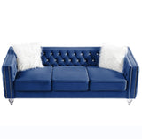 Navy Blue, 23 Seat Sofa Set, Velvet Crystal Buckle Upholstery Sofa, Crystal Feet, Removable 14023036