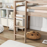 ZUN Twin Low Loft Bed with Slide, Ladder, Safety Guardrails, Rubber Wood Twin Loft Bed,White Oak W504P218527