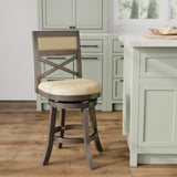 24" Counter Height X-Back Swivel Stool, Weathered Gray Finish, French Gray Leather Seat B04660726