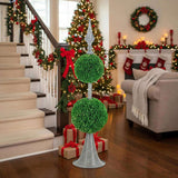 Two-Tier Artificial Plant D7x26.5" Natural Boxwood Sphere Topiary on Metal Spire Circle Ball Home 18565719