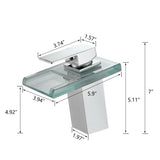 Bathroom Sink Faucet LED Light 3 Colors Changing Waterfall Glass Spout Hot Cold Water Mixer Single W1932P148104
