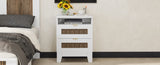 2-Drawer Farmhouse Wooden Nightstand Wooden Strip Decoration and Metal Handle, Wood Side Table WF530907AAK
