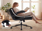 Criss Cross Chair with Flip-Up Arms, Faux Leather Cross Legged Office Chair with Adjustable Height & 78183198