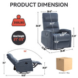 Manual Recliner Chair with Rocker and Swivel in Fabric for Living Room, Blue Grey W3224P289274