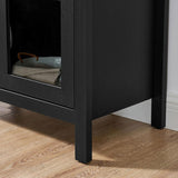 A high arched storage cabinet with a lamp, a modern retro-style wooden storage cabinet with 29334122