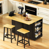 K&K 48 inch Large Kitchen Island with Drop Leaf,Power Outlet,Internal Rack,Rolling Kitchen N707P257057B