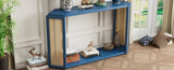 TREXM Narrow Console Table with Unique Irregular Top Design, Entryway Table with Open Shelf, Rattan N715P228111C