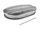 12" Oval Polished Aluminum Half Finned Air Cleaner Assembly for Chevy Ford 5-1/8" Carb 28523440