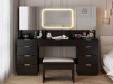 Large Vanity Table Set with 3 Opening Mirrors and LED Lights, Vanity Table with Full Storage Behind 28836264