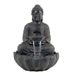 ZUN 24x20.5x34" Dark Gray Buddha Statue Water Fountain, Indoor Outdoor Polyresin Fountain with Light W2078124552